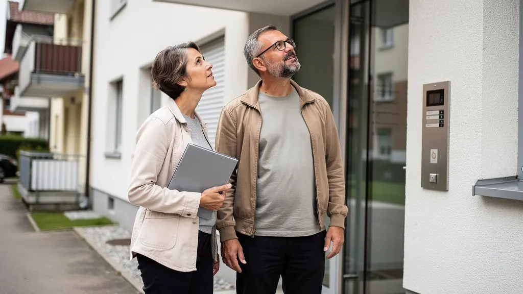 Immobilienberatung in Basel: Makler und Kunde vor Wohngebäude